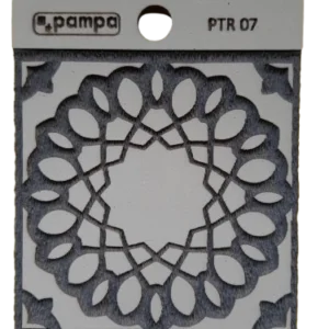 Sello decorativo mandala circular calada con patrón geométrico de goma alta densidad